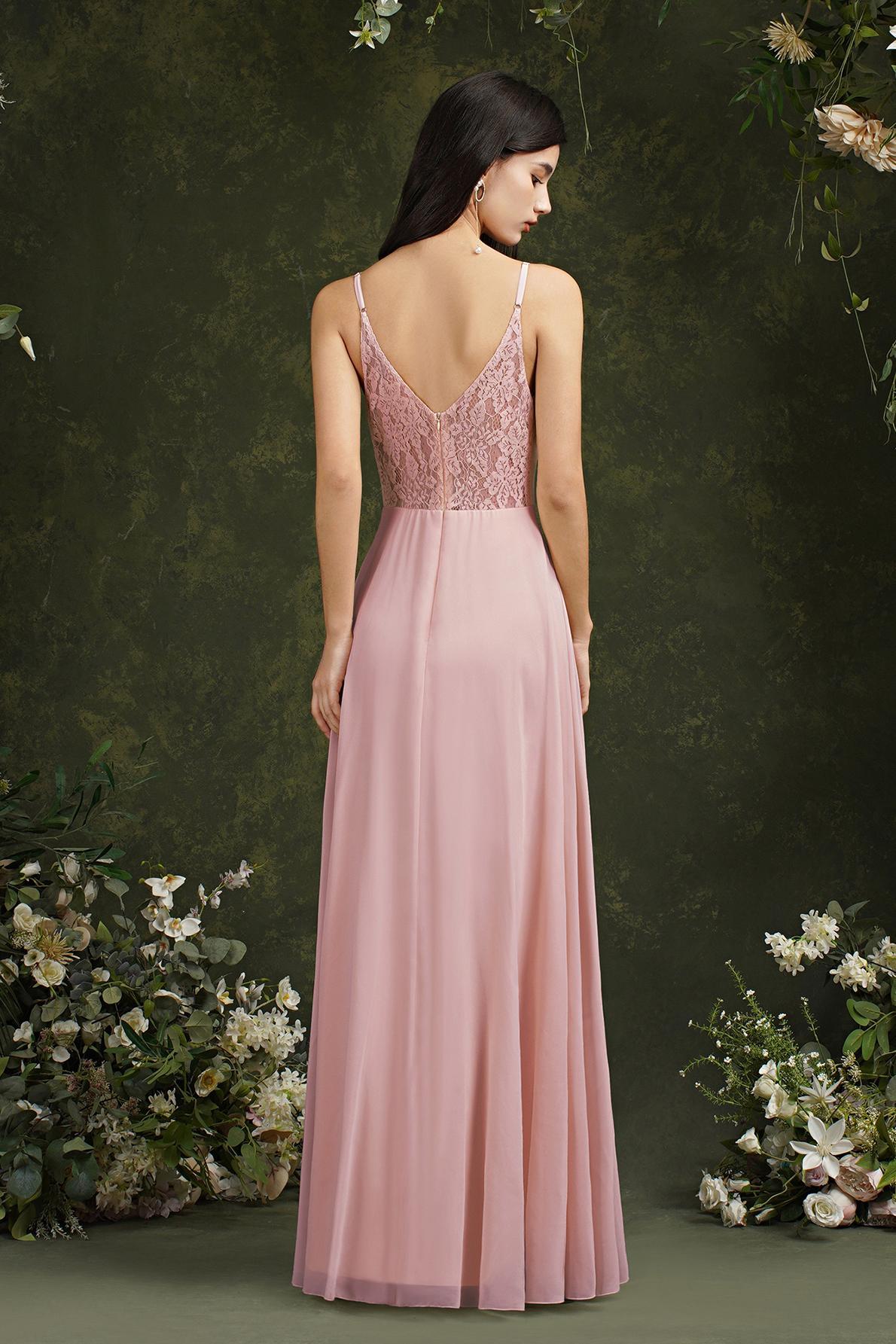Long A-line Spaghetti Straps V-neck Floor Length Chiffon Formal Evening Dress