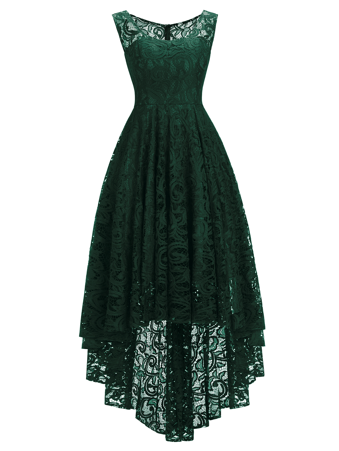 Chic Burgundy Off The Shoulder Floral Lace Hi-Lo Formal Dress Scoop Neck Party Wear Dress