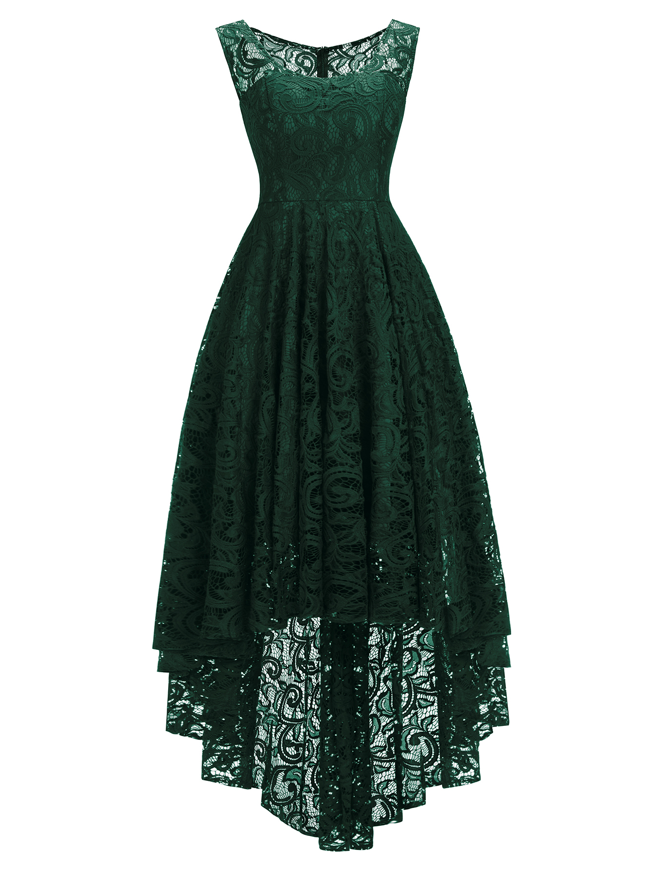 Chic Burgundy Off The Shoulder Floral Lace Hi-Lo Formal Dress Scoop Neck Party Wear Dress