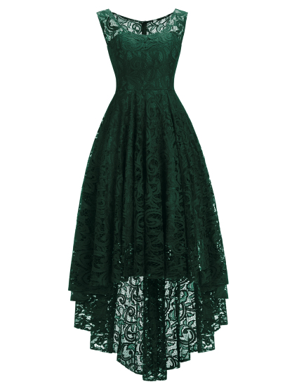 Chic Burgundy Off The Shoulder Floral Lace Hi-Lo Formal Dress Scoop Neck Party Wear Dress
