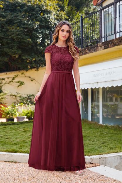 Long A-line Chiffon Crew Neck Floor Length Bridesmaid Dress