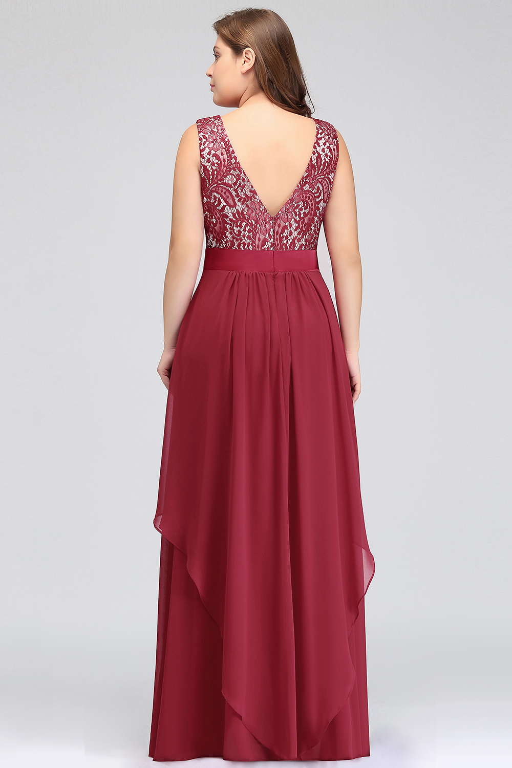 Plus Size A-line Scoop Neck Chiffon Long Formal Dress with Appliques Lace