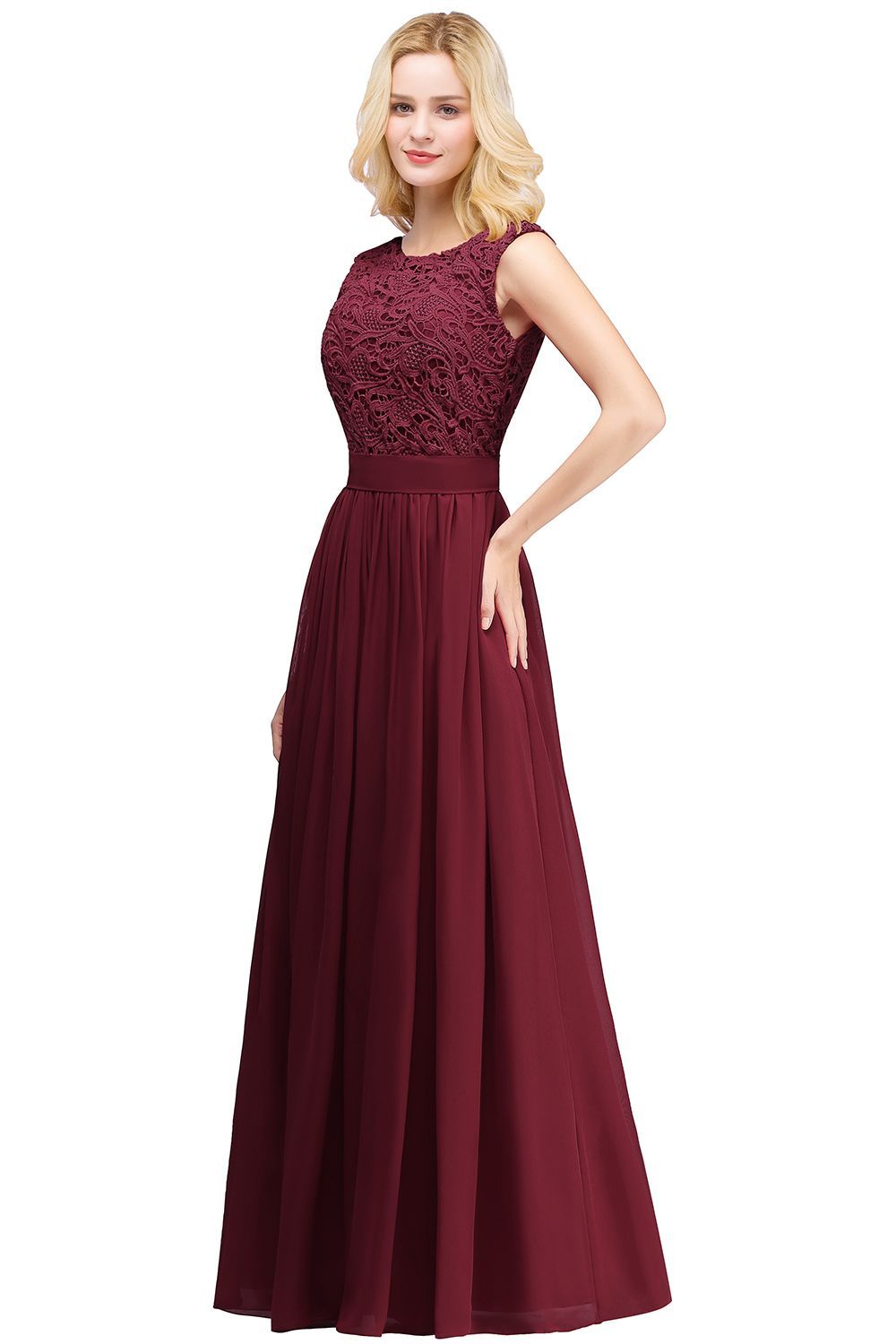 A-line Chiffon Crew Neck Floor Length Formal Dress Long Wedding Guest Dress