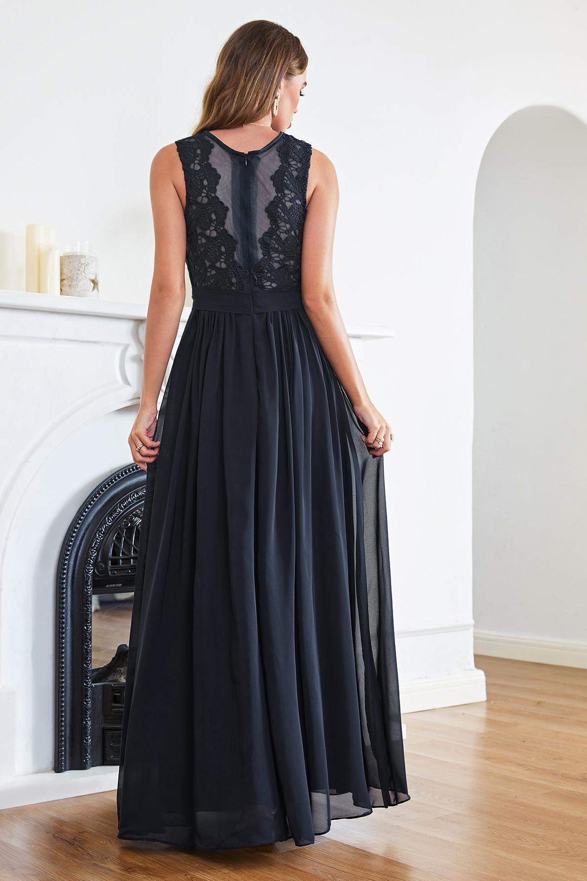 A-line Chiffon Crew Neck Floor Length Formal Dress Long Wedding Guest Dress