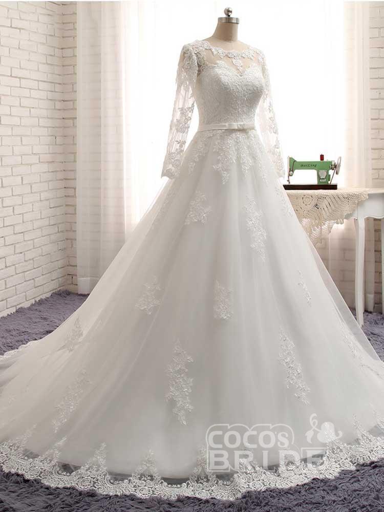 Gorgeous Long Sleeves Lace Tulle A-line Wedding Dresses