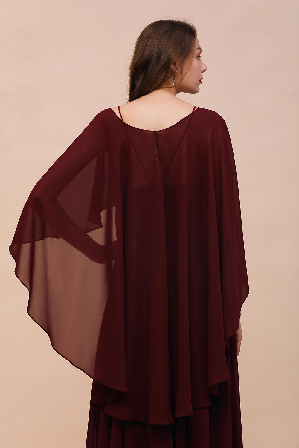 BM1087 Chiffon Burgundy Long Special Occasions Wrap