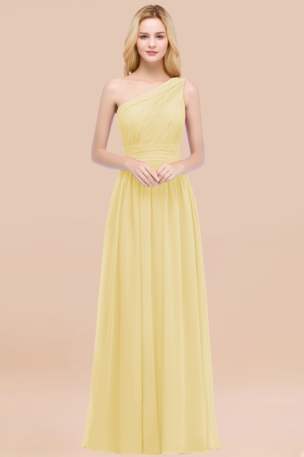 Elegant A-Line Chiffon One-Shoulder Sleeveless Ruffles Floor-Length Bridesmaid Dresses