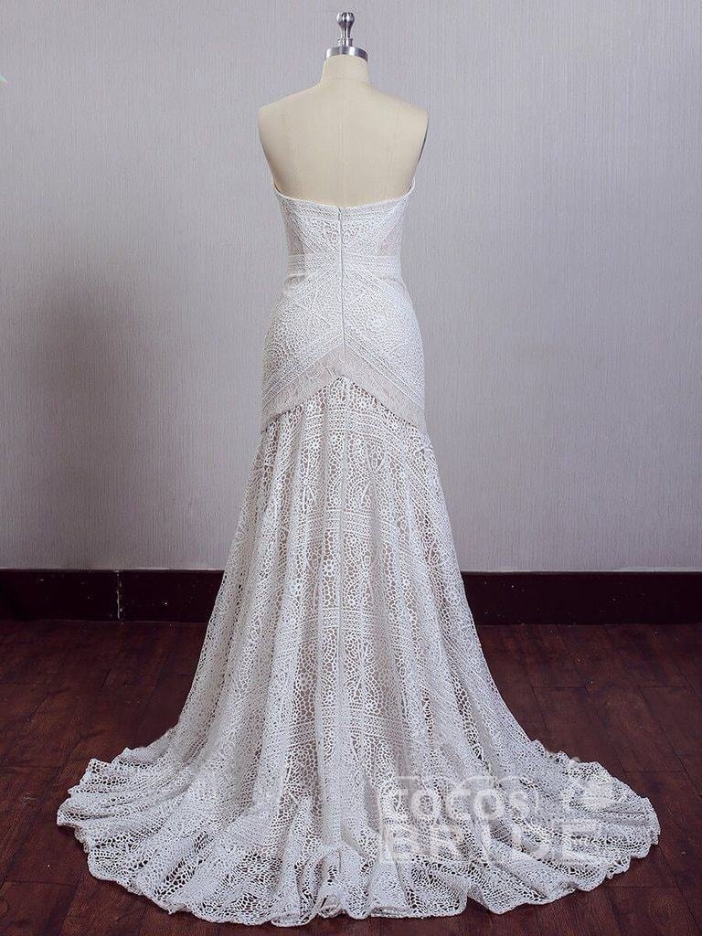 Beach Long Mermaid Sweetheart Lace Boho Wedding Dresses