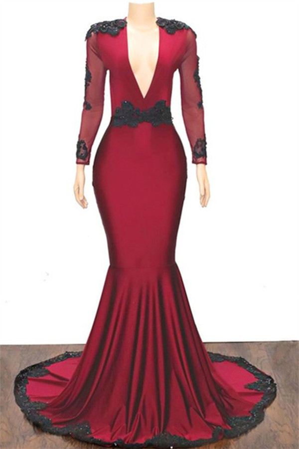Excellent V-neck Appliques Mermaid Prom Dress