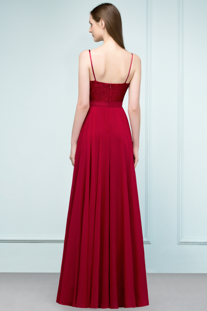 Long Chiffon A-line Lace Burgundy Evening Formal Dress