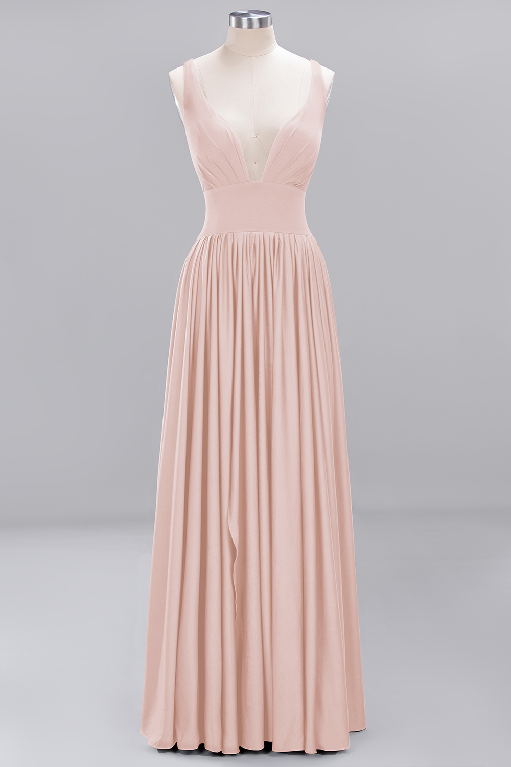 A-Line V-Neck Sleeveless Long Ruffles Bridesmaid Dress