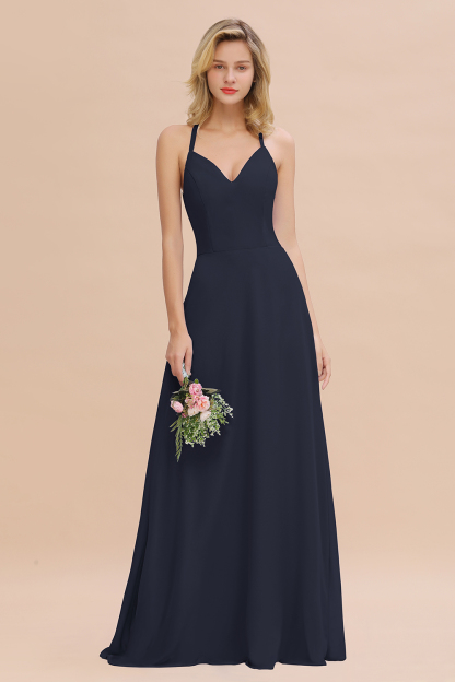 Stylish Chiffon Spaghetti Straps Sleeveless Long Bridesmaid Dress