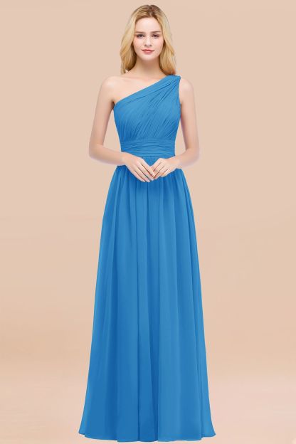 Elegant A-Line Chiffon One-Shoulder Sleeveless Ruffles Floor-Length Bridesmaid Dresses