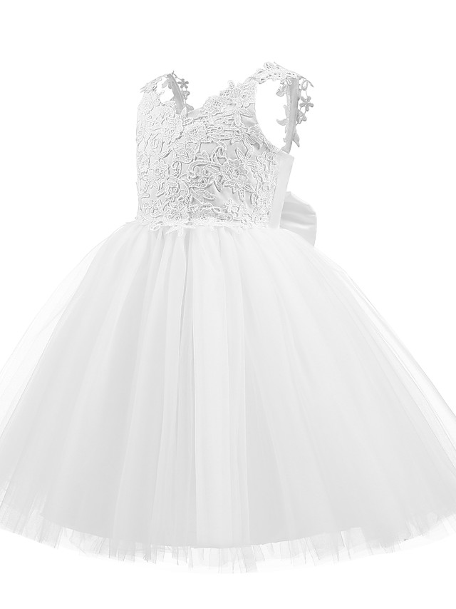 Short Ball Gown Tulle Flower Girl Dresses White First Communion Dresses