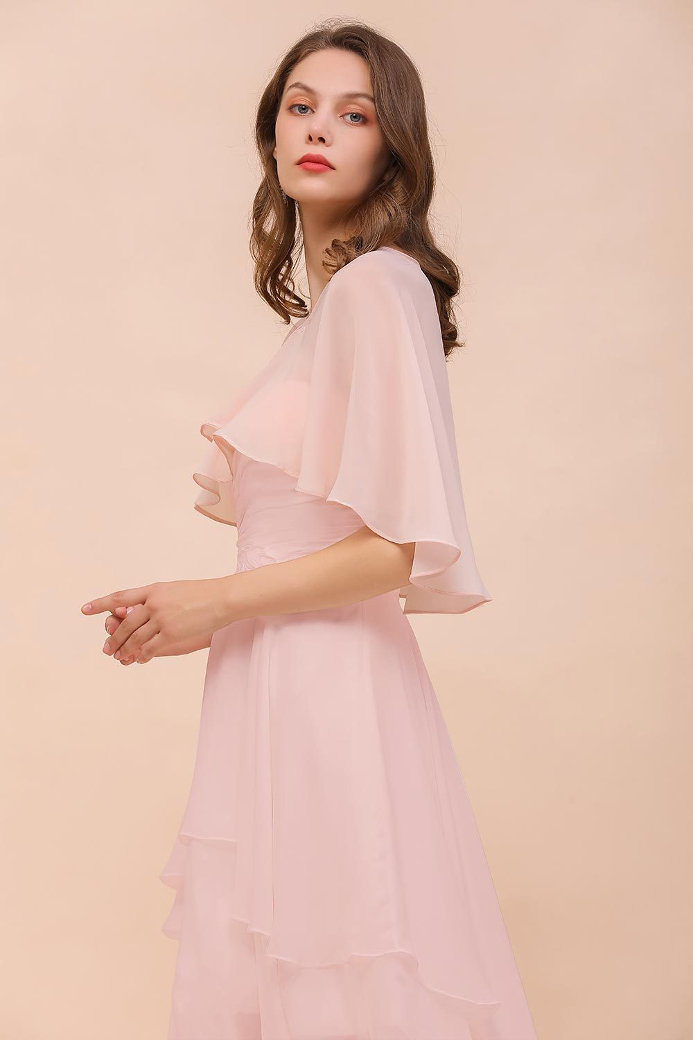BM1086 Pink Ruffle Chiffon Special Occasions Wraps