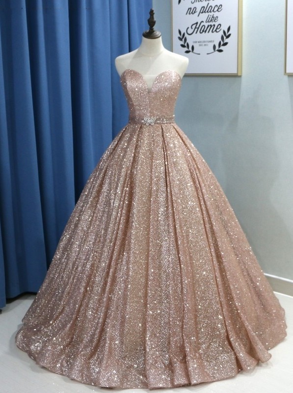 Shiny Sweetheart Sequins Floor-length Ruffles Princess Prom Dress