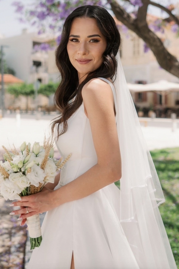 Long A-line Split Front Square Neckline Length Floor Wedding Dresses