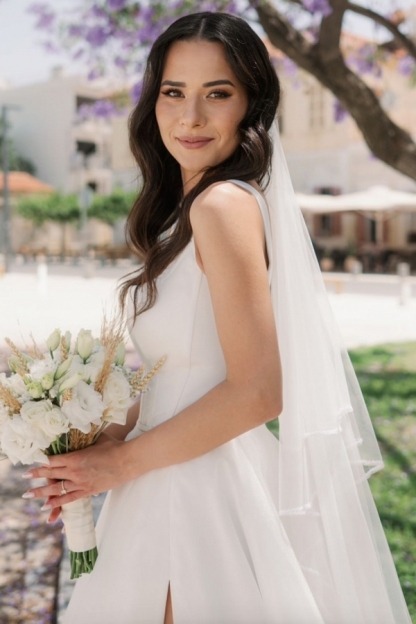 Long A-line Split Front Square Neckline Length Floor Wedding Dresses