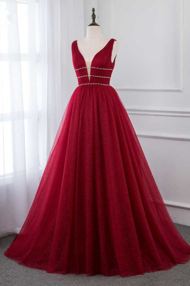 Gorgeous A-Line V-neck Wide Straps Sequins Beading Floor-length Prom Dress