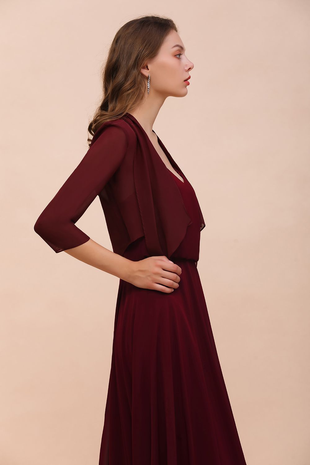 BM1892 Half Sleeves Chiffon Burgundy Special Occasion Wraps