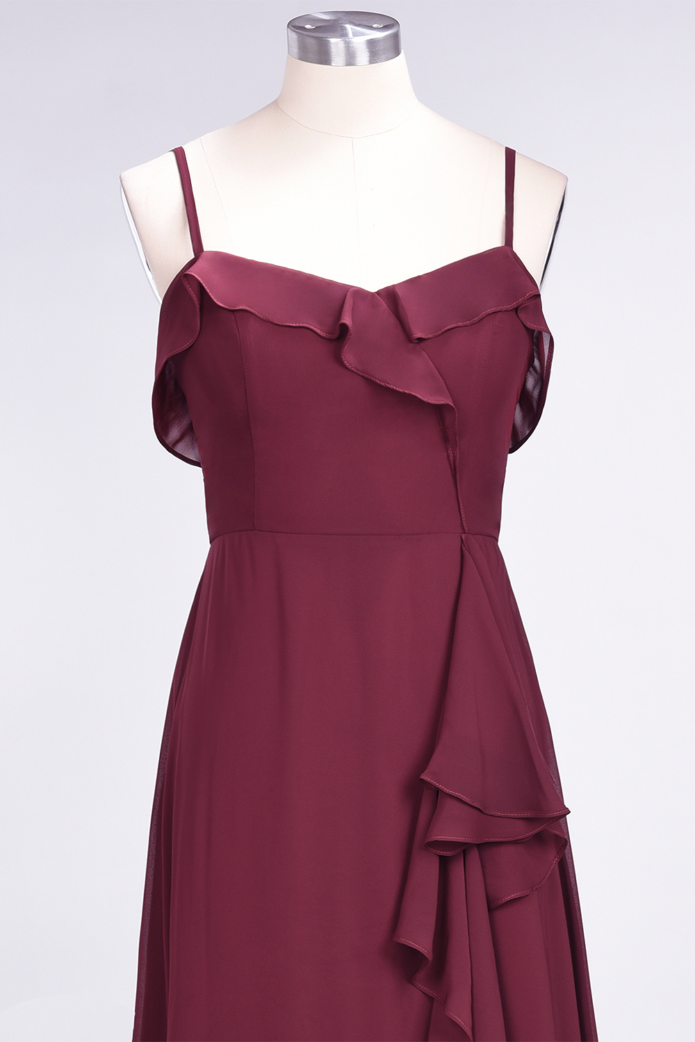 Spaghetti Straps A-Line Chiffon Backless Floor-length Prom Dress With Ruffles