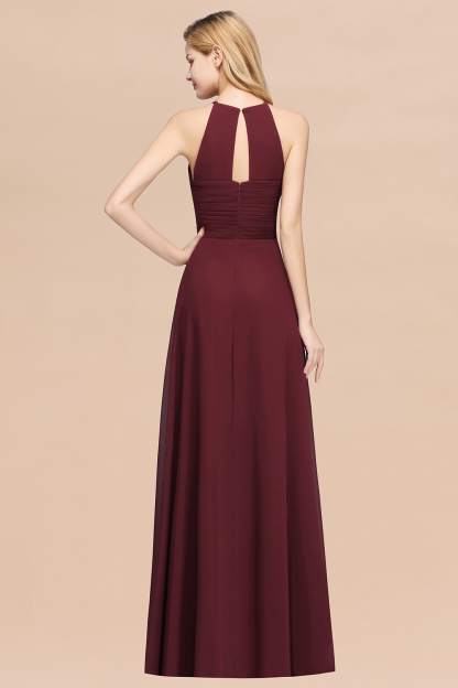 A-Line Chiffon Halter Ruffles Floor-Length Bridesmaid Dress