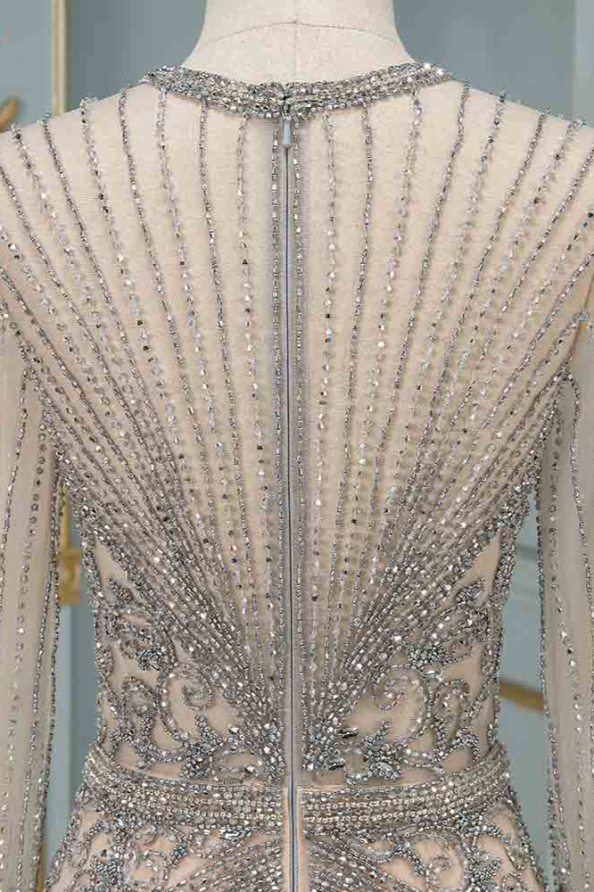 Long Sleeves Keyhole Bateau Mermaid Formal Evening Dress With Beading