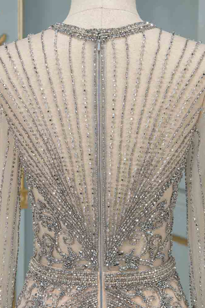 Long Sleeves Keyhole Bateau Mermaid Formal Evening Dress With Beading