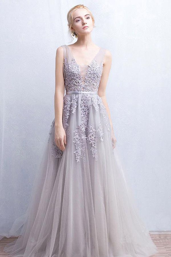 Fabulous V-neck Tulle A-line Evening Dress
