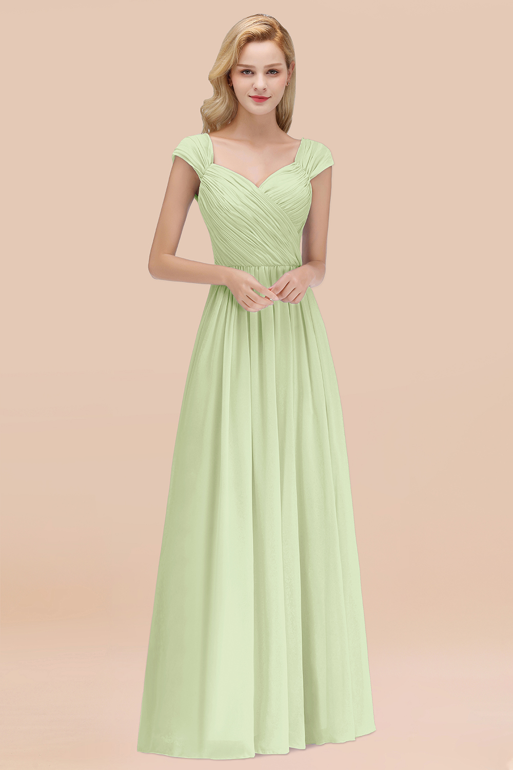 A-Line Chiffon Straps Sweetheart Sleeveless Floor-Length Bridesmaid Dress with Ruffles