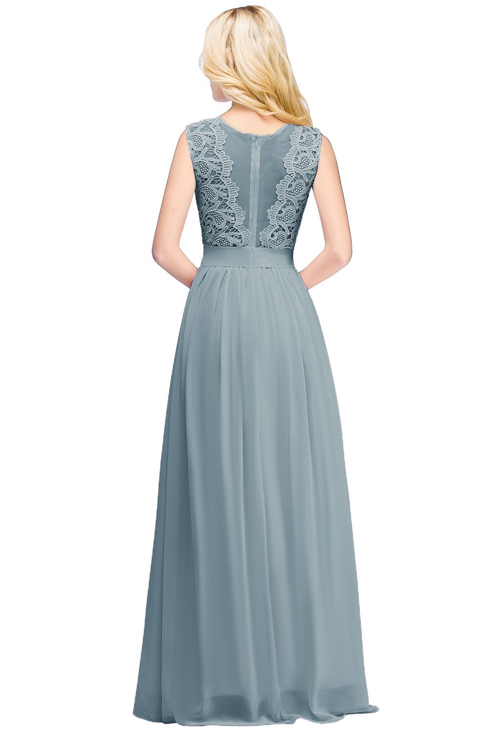 A-line Chiffon Crew Neck Floor Length Formal Dress Long Wedding Guest Dress