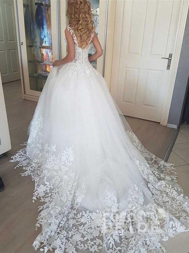 Long Tulle Sweetheart Appliques Lace Ball Gown Wedding Dresses
