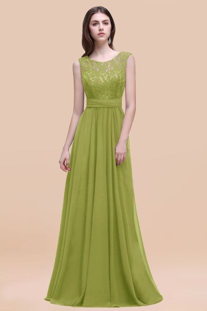 Elegant A-line Chiffon Lace Scoop Sleeveless Floor-Length Bridesmaid Dress
