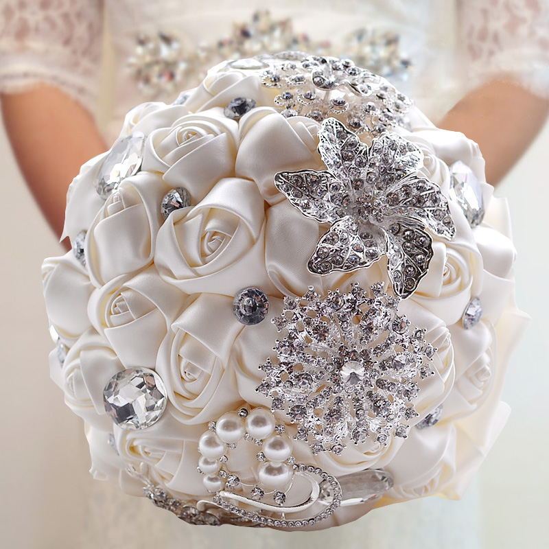 Colorful Silk Rose Crystal Beading Wedding Bouquet