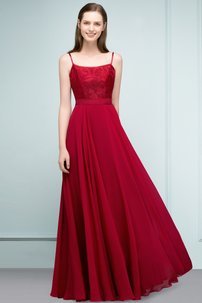 Long Chiffon A-line Lace Burgundy Evening Formal Dress