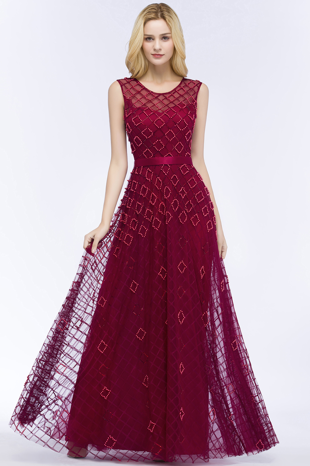 Beading A-Line Scoop Sleeveless Long Evening Dress