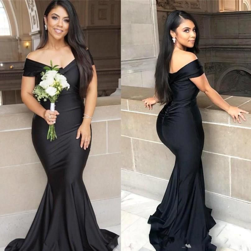 Black Off-the-shoulder Floor-length Backless Mermaid Prom Dress