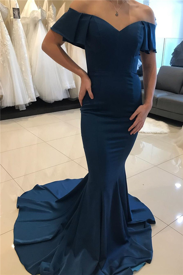 Long Off-the-shoulder Satin Mermaid Prom Dress