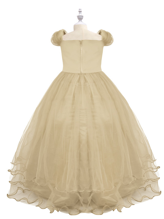 Princess Maxi Birthday / Pageant Flower Girl Dresses - Chiffon / Tulle Short Sleeve Boat Neck With Beading / Appliques / Paillette