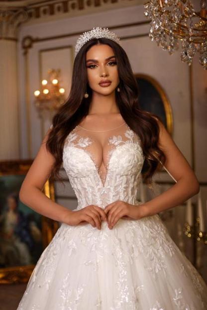 Long A-line Sweetheart Tulle Lace Open Back Wedding Dresses