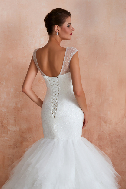 Graceful Sequin Lace-up Mermaid Tulle Wedding Dress