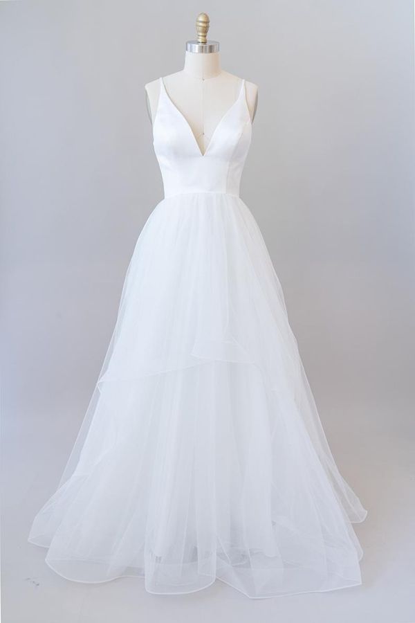 Beautiful Long V-neck Tulle A-line Wedding Dress