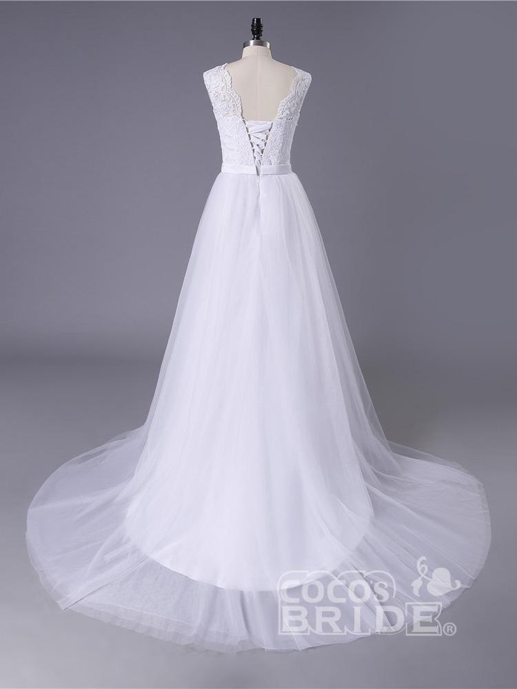 Elegant Long A-line Sweetheart Lace Tulle Boho Wedding Dresses