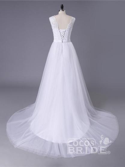 Elegant Long A-line Sweetheart Lace Tulle Boho Wedding Dresses