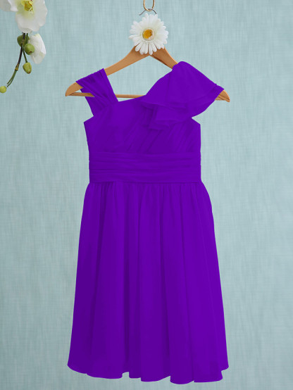 Sheath / Column Straps Knee Length Chiffon Junior Bridesmaid Dress With Ruffles / Side Draping / Natural
