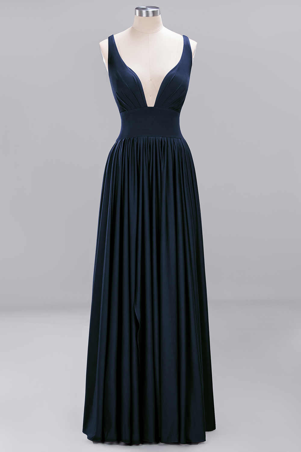 A-Line V-Neck Sleeveless Long Ruffles Bridesmaid Dress