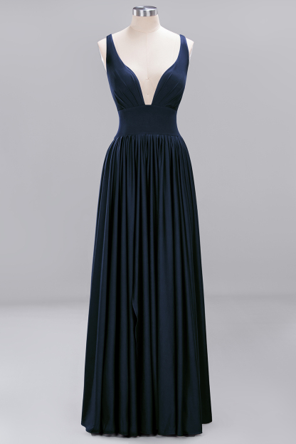 A-Line V-Neck Sleeveless Long Ruffles Bridesmaid Dress