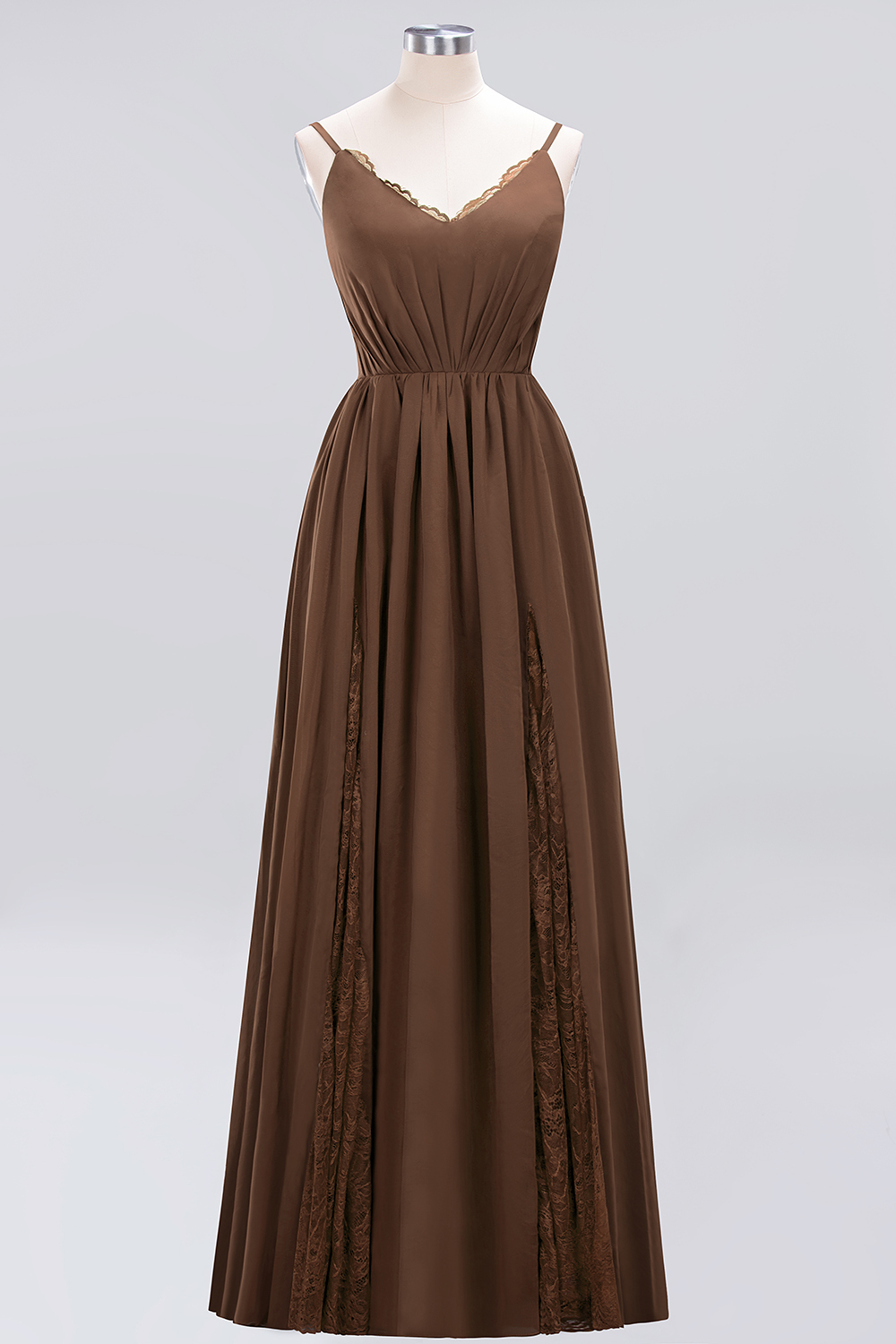 A-Line Chiffon V-Neck Spaghetti Straps Long Bridesmaid Dress