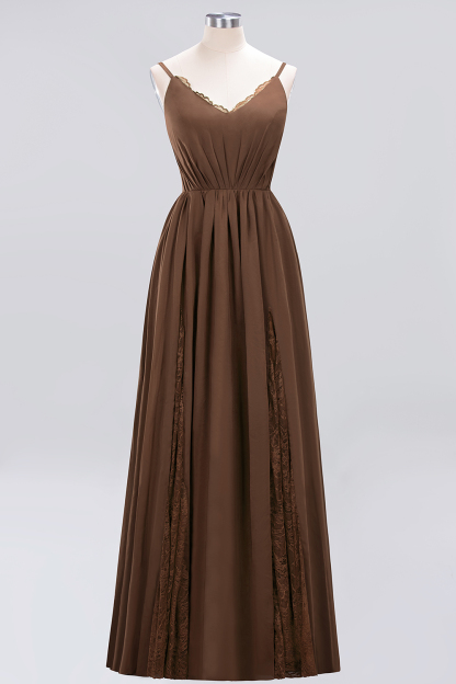 A-Line Chiffon V-Neck Spaghetti Straps Long Bridesmaid Dress