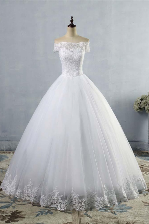 Long Lace Off The Shoulder Ball Gown Tulle Wedding Dresses